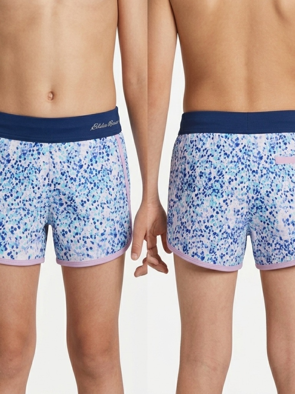Eddie Bauer Navy & Light Blue Speckled Girls' Sport Shorts with Pink Trim